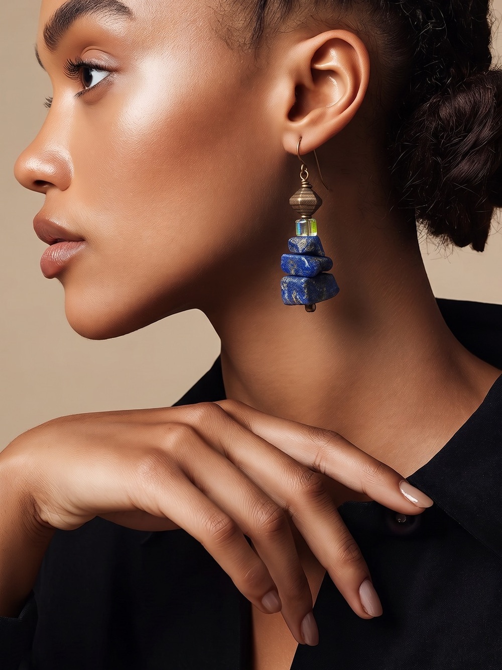 Lapis Blue Stone Necklace and Earring Set w Chrystal accents